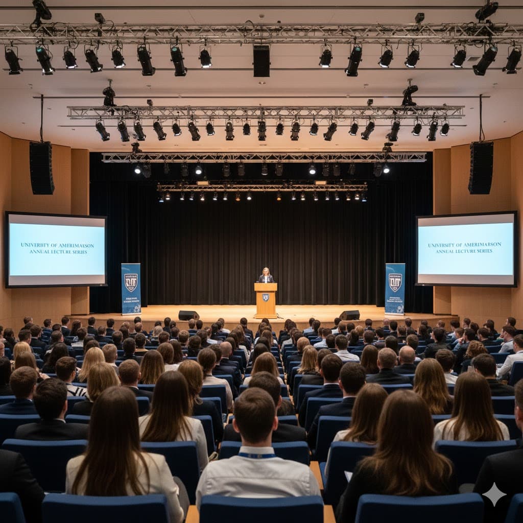University auditorium event with professional staging