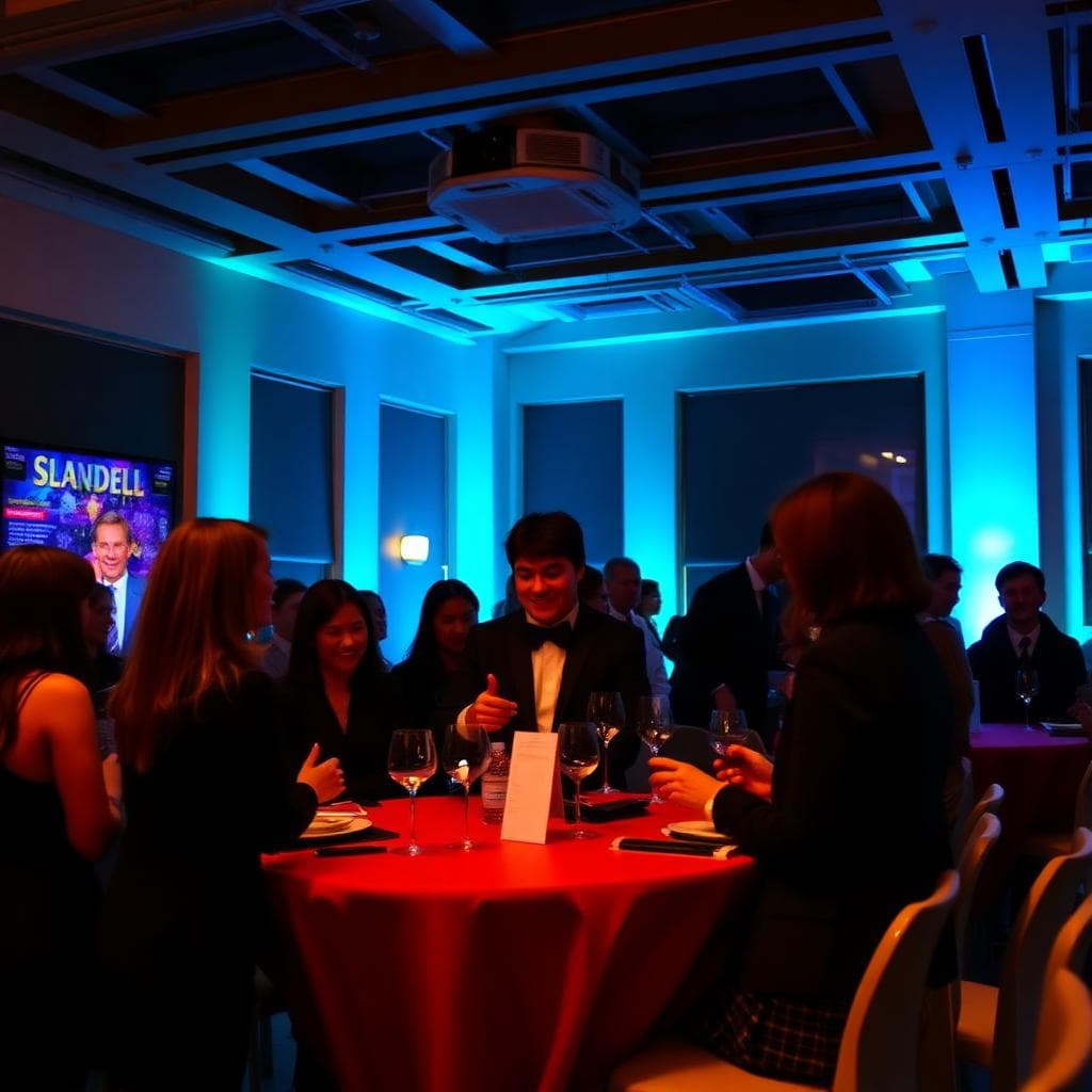 Elegant school formal with blue ambient lighting
