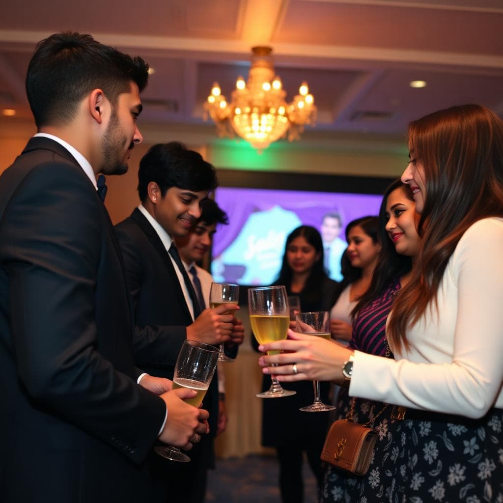 Students celebrating with champagne toast at formal